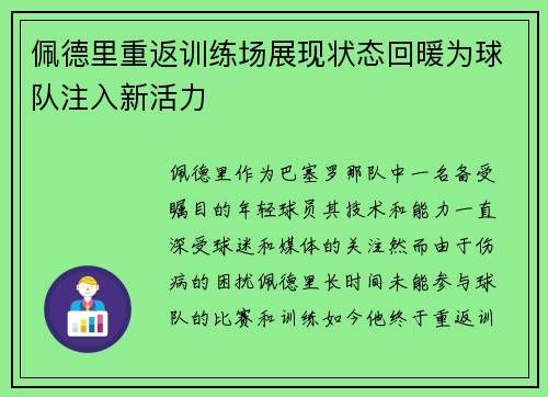 佩德里重返训练场展现状态回暖为球队注入新活力